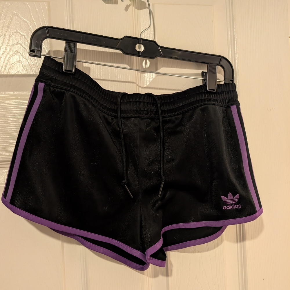 Adidas Women's Athletic Shorts Black with Purple Trim